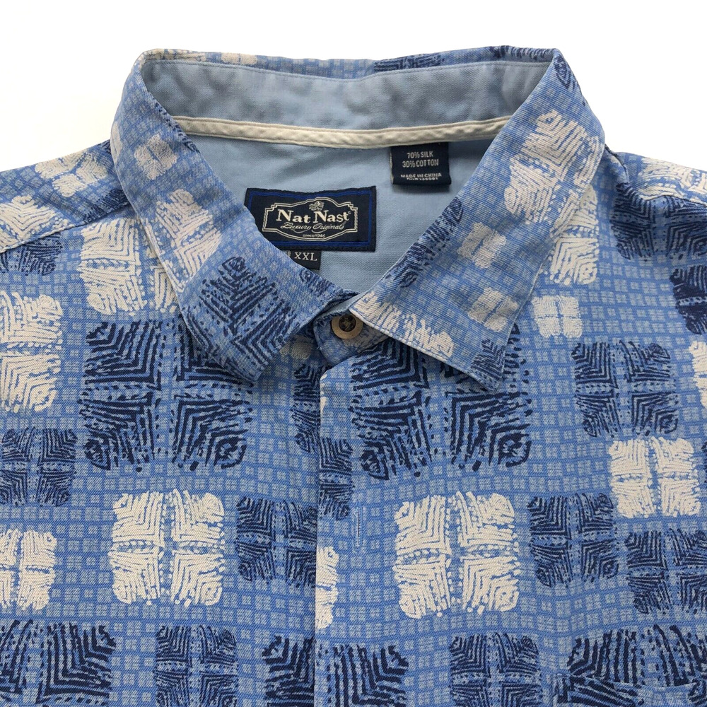 Nat Nast Luxury Originals XXL Silk Cotton Short Sleeve Pocket Collared Shirt